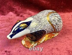 A Royal Crown Derby Paperweight. Woodland Badger. Gold Stopper & Box