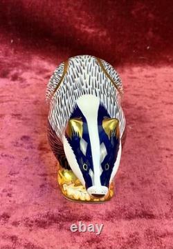 A Royal Crown Derby Paperweight. Woodland Badger. Gold Stopper & Box