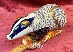 A Royal Crown Derby Paperweight. Woodland Badger. Gold Stopper & Box