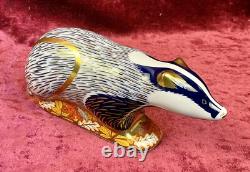 A Royal Crown Derby Paperweight. Woodland Badger. Gold Stopper & Box