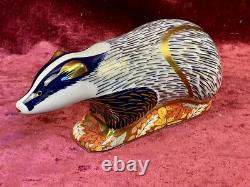 A Royal Crown Derby Paperweight. Woodland Badger. Gold Stopper & Box