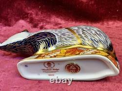 A Royal Crown Derby Paperweight. Woodland Badger. Gold Stopper & Box