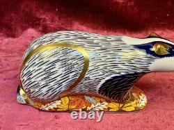 A Royal Crown Derby Paperweight. Woodland Badger. Gold Stopper & Box