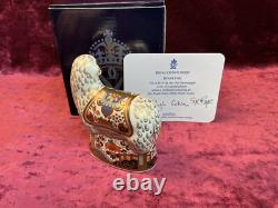 A Signed Royal Crown Derby Imari Ewe Paperweight. Gold Stopper, Cert. & Box