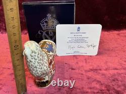 A Signed Royal Crown Derby Imari Ewe Paperweight. Gold Stopper, Cert. & Box