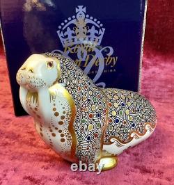 A Substantial Royal Crown Derby Russian Walrus Paperweight. Gold Stopper & Box
