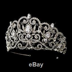 Antique Silver Royal Princess CZ Crystal Bridal Wedding Tiara Crown
