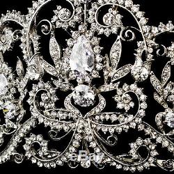 Antique Silver Royal Princess CZ Crystal Bridal Wedding Tiara Crown