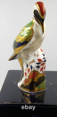 BEAUTIFUL BOXED ROYAL CROWN DERBY PAPERWEIGHT GREEN WOODPECKER GOLD STOP 1st QTY