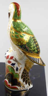 BEAUTIFUL BOXED ROYAL CROWN DERBY PAPERWEIGHT GREEN WOODPECKER GOLD STOP 1st QTY