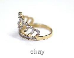 BRAND NEW 14k Yellow Gold CZ Grand Royal Heart Princess Tiara Crown Ring