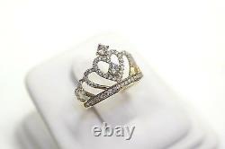BRAND NEW 14k Yellow Gold CZ Grand Royal Heart Princess Tiara Crown Ring