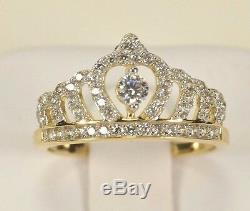 BRAND NEW 14k Yellow Gold CZ Royal Princess Tiara Crown Ring Size 5-9