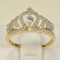 BRAND NEW 14k Yellow Gold CZ Royal Princess Tiara Crown Ring Size 5-9