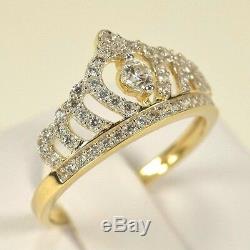 BRAND NEW 14k Yellow Gold CZ Royal Princess Tiara Crown Ring Size 5-9