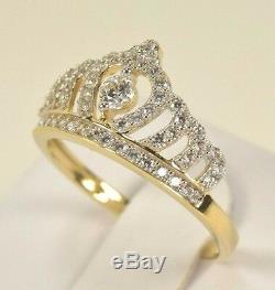 BRAND NEW 14k Yellow Gold CZ Royal Princess Tiara Crown Ring Size 5-9