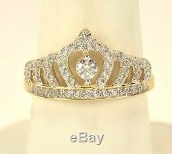 BRAND NEW 14k Yellow Gold CZ Royal Princess Tiara Crown Ring Size 5-9