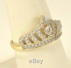 BRAND NEW 14k Yellow Gold CZ Royal Princess Tiara Crown Ring Size 5-9