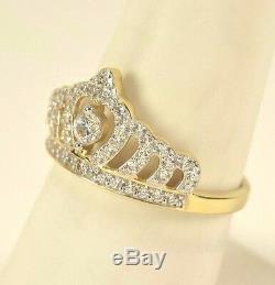 BRAND NEW 14k Yellow Gold CZ Royal Princess Tiara Crown Ring Size 5-9