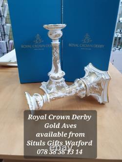 BRAND NEW Royal Crown Derby 1st Quality GOLD AVES Pair of Candlesticks 27cm Tall