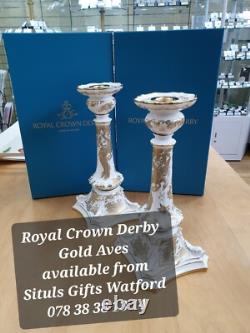 BRAND NEW Royal Crown Derby 1st Quality GOLD AVES Pair of Candlesticks 27cm Tall