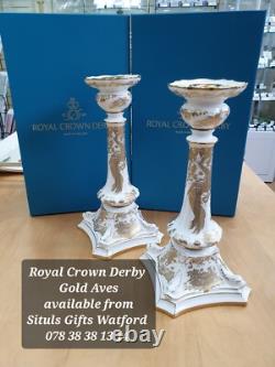 BRAND NEW Royal Crown Derby 1st Quality GOLD AVES Pair of Candlesticks 27cm Tall