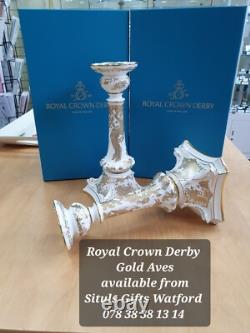 BRAND NEW Royal Crown Derby 1st Quality GOLD AVES Pair of Candlesticks 27cm Tall