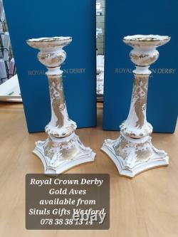 BRAND NEW Royal Crown Derby 1st Quality GOLD AVES Pair of Candlesticks 27cm Tall