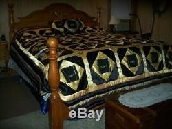 Black Crown Royal quilt 108 x 100 down, Crown Royal bags and Satin, 3 pillows