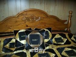 Black Crown Royal quilt 108 x 100 down, Crown Royal bags and Satin, 3 pillows