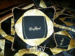 Black Crown Royal quilt 108 x 100 down, Crown Royal bags and Satin, 3 pillows