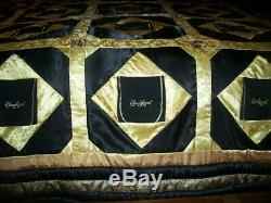 Black Crown Royal quilt 108 x 100 down, Crown Royal bags and Satin, 3 pillows