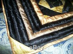 Black Crown Royal quilt 108 x 100 down, Crown Royal bags and Satin, 3 pillows