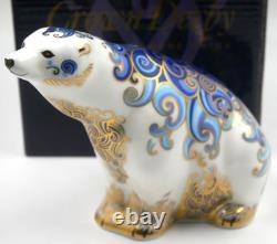 Boxed Royal Crown Derby Paperweight Aurora Polar Bear Gold Stopper Connaught Hse