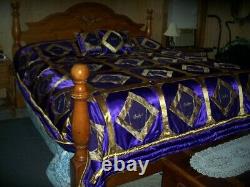 Crown Royal Purple Quilt, King or Queen size, 108 x 97 Down, 3 Pillows with satin