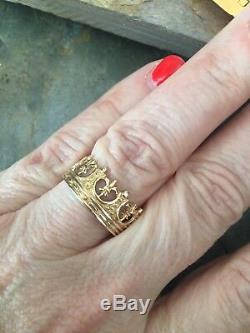 Custom Designed Wide Fleur de Lis Crown Ring Cigar Band Royal Yellow Gold 14 KT