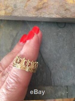 Custom Designed Wide Fleur de Lis Crown Ring Cigar Band Royal Yellow Gold 14 KT