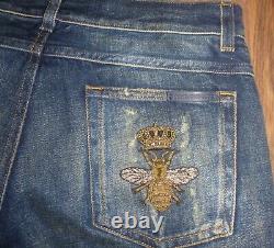 DOLCE GABBANA Distressed Royal Crown Bee Jeans, Size IT 46 / UK 30 Made in Italy