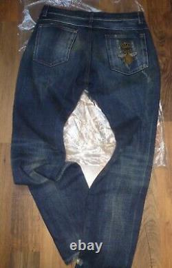 DOLCE GABBANA Distressed Royal Crown Bee Jeans, Size IT 46 / UK 30 Made in Italy