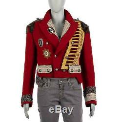 DOLCE & GABBANA Royal Crown Military Epaulet Uniform Wool Coat Jacket Red 07672