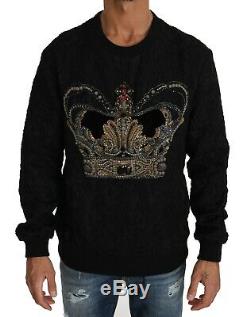 DOLCE & GABBANA Sweater Black Brocade Royal Crown Crystal s. IT50 / L NEW $4000