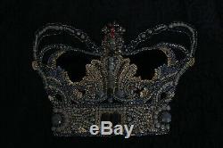 DOLCE & GABBANA Sweater Black Brocade Royal Crown Crystal s. IT50 / L NEW $4000