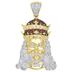 Diamond Royal Crown Jesus Pendant 10K Yellow Gold Round Created Ruby 0.90 Ct
