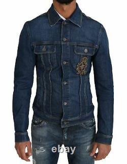 Dolce&Gabbana Men Blue Denim Jacket Royal Crown Bee Logo Outerwear Size IT 46 S