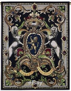 FRENCH ROYAL CREST TAPESTRY Crown Dogs Jeweled Medallions 53 Wall Hanging
