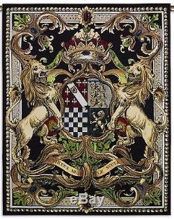 FRENCH ROYAL CREST TAPESTRY Crown Shield Lion 53 Wall Hanging