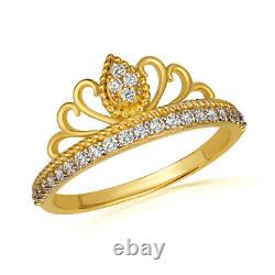 Gold CZ Filigree Royal Crown Tiara Roped Ring