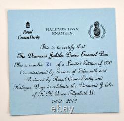 Halcyon Days Royal Crown Derby Queen Elizabeth Diamond Jubilee Doves Enamel Box