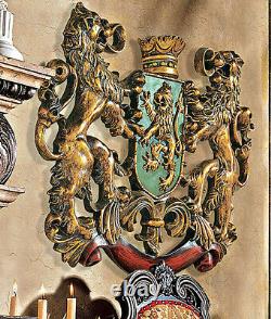 Heraldic Royal Lions Coat of Arms Large 77cm Wall Sculpture Ornament Crown Crest