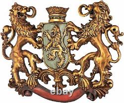 Heraldic Royal Lions Coat of Arms Large 77cm Wall Sculpture Ornament Crown Crest